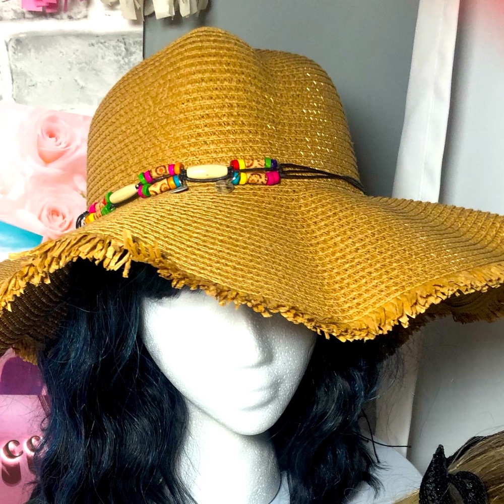 Straw Sun Hat / Beach Hat with Beaded Accent